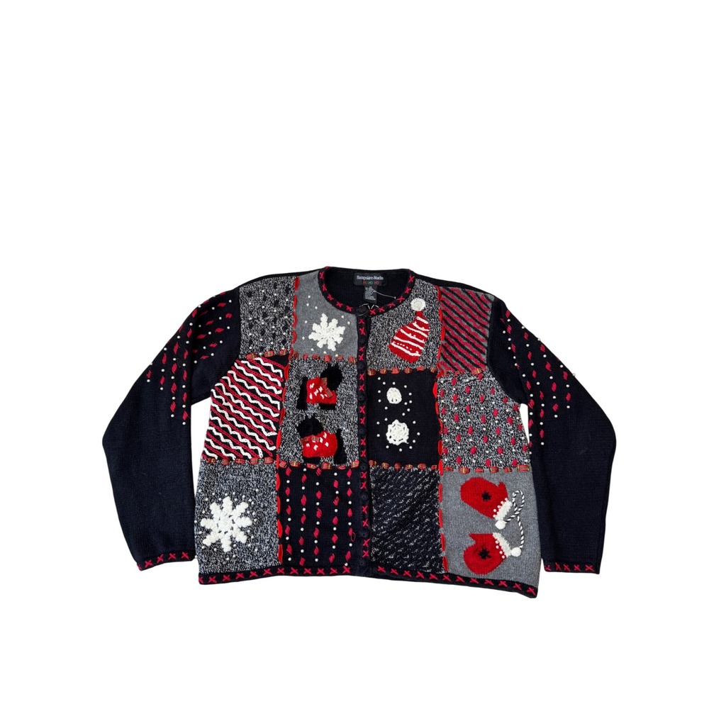 Vintage Christmas Sweater 90s Hampshire Studio Ho Ho Ho 1X Holiday Cardigan